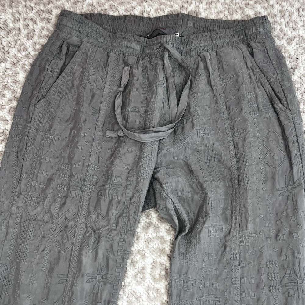 Johnny Was Cupro Grey Embroidered Cargo Jaspil Jogger Pants XS - Picture 5 of 12